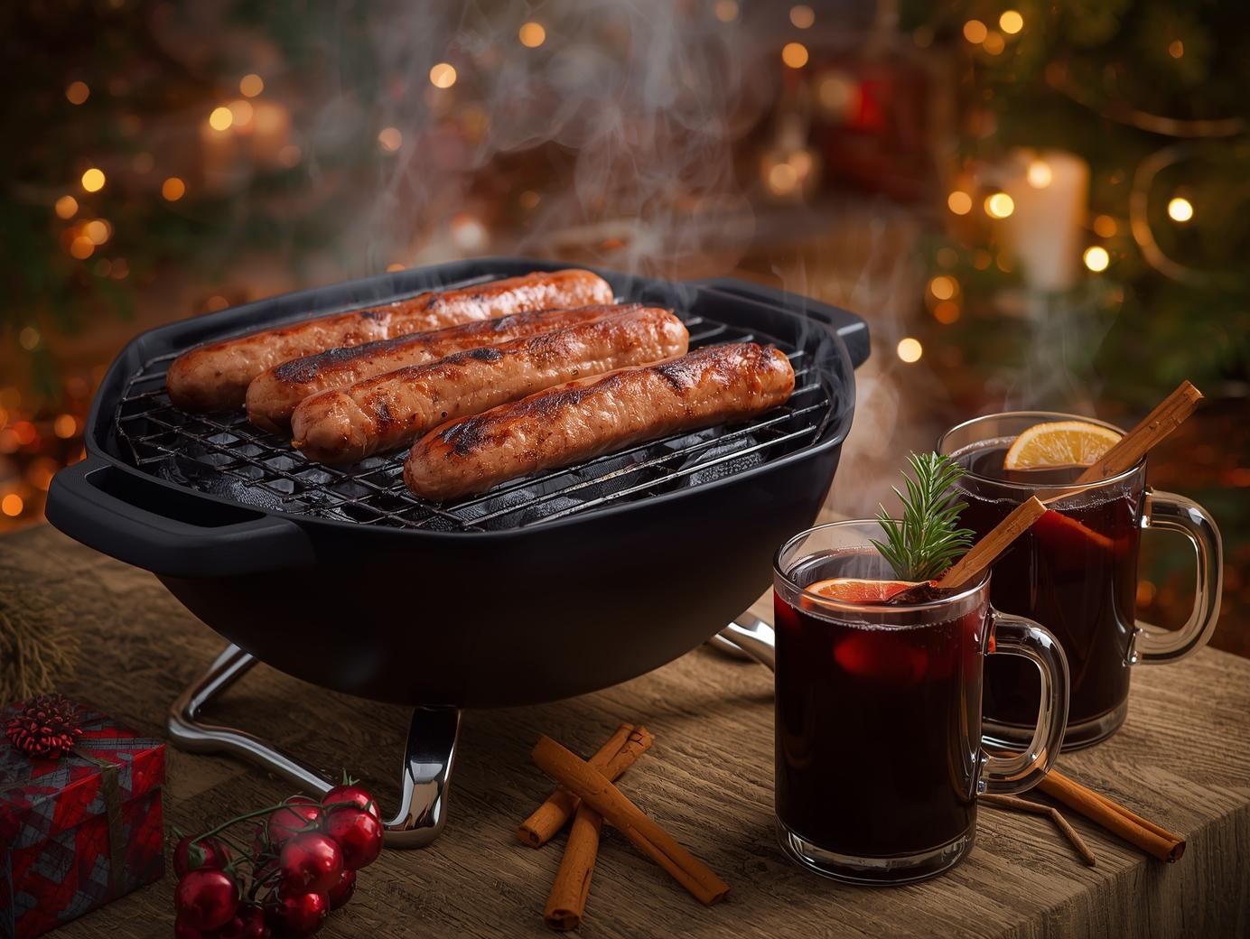 Holzkohle-Grill mit Bratwürsten