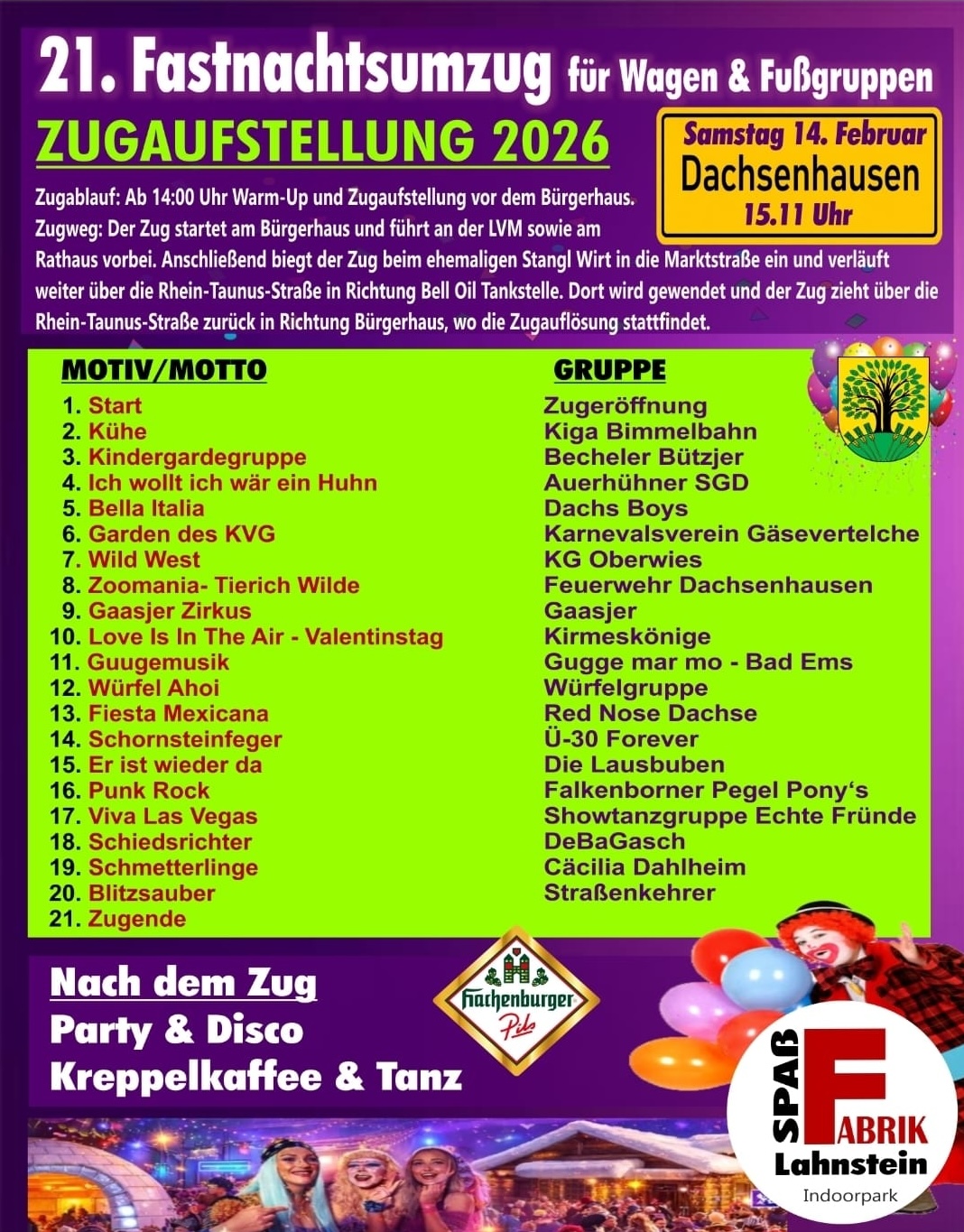 Zugaufstellung Fastnachtsumzug Dachssenhausen 2026